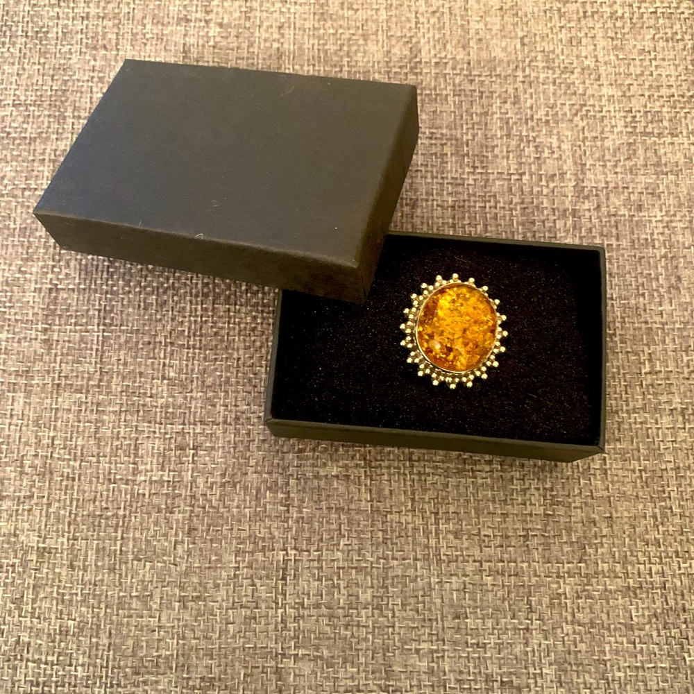 Genuine Baltic Amber Ring 0.925 Silver, size 7